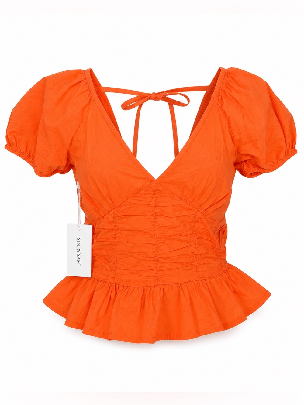 Sim & Sam Orange Peplum Puff Sleeve Cottagecore‎ Coquette Babydoll Top M